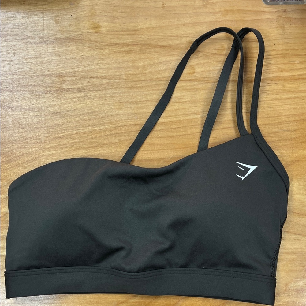 Gymshark Weighted Green Sports Bra with one shoulder straps